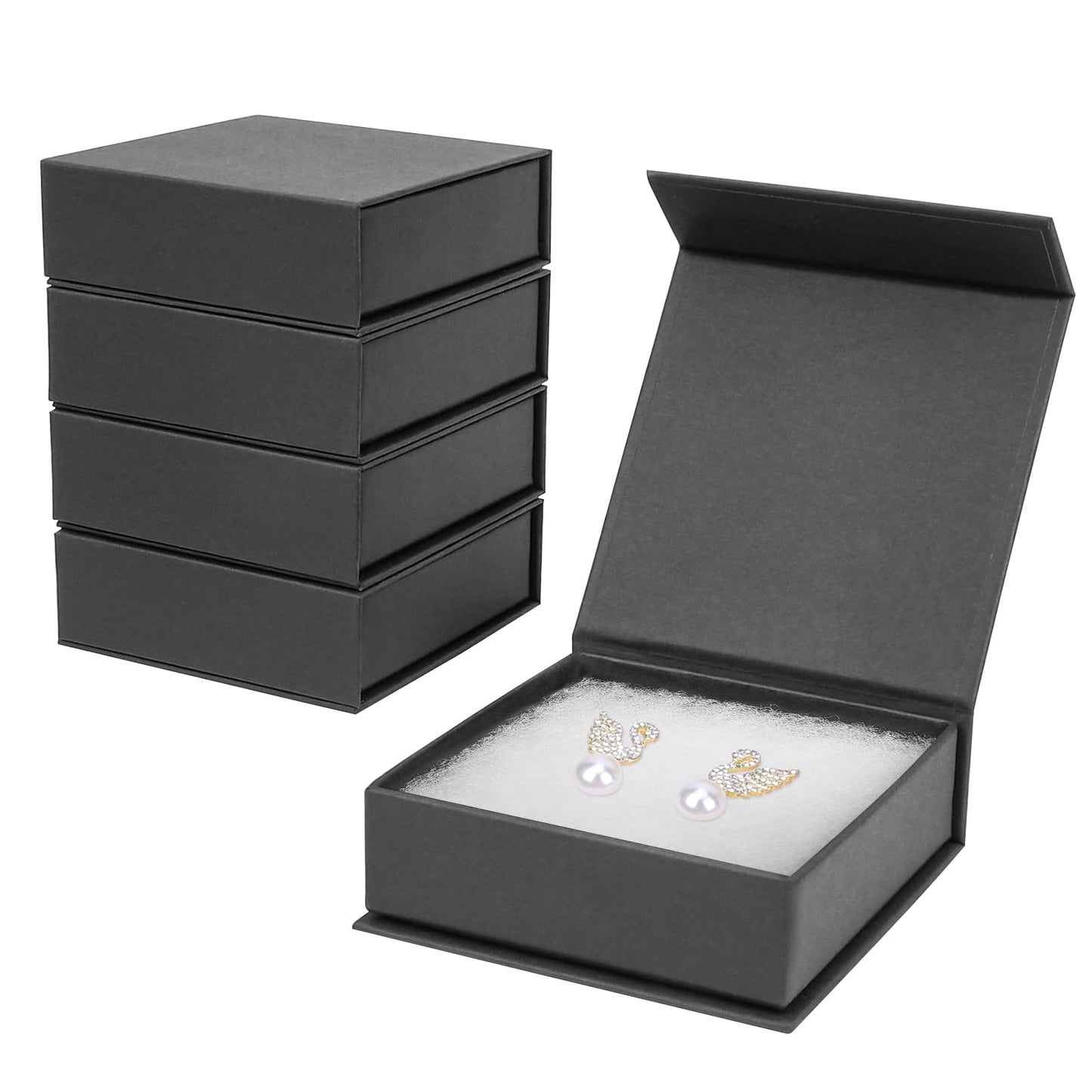 Mirgrime Jewelry Gift Boxes, 5 Pack 3.5x3.5x1 inch Small Jewelry Boxes, Cardboard Jewelry Box for Necklaces Bracelet Earring Ring(Black)