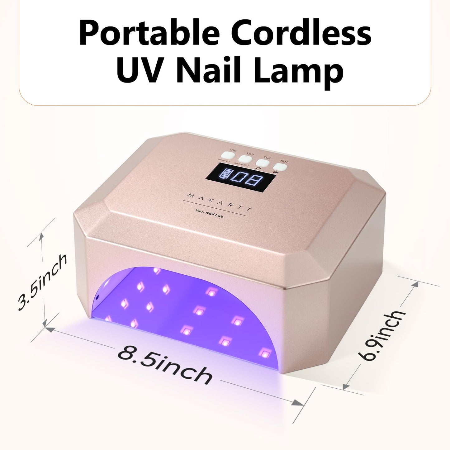 Makartt UV LED Nail Lamp for Gel Nails – Rechargeable Aurora 30W Nail Light with 39 LEDs, Large Space 2600mAh Battery 4 Timers & Auto Sensor Fast Curing Cordless Nail Lamp for Salon(Rose Pink)