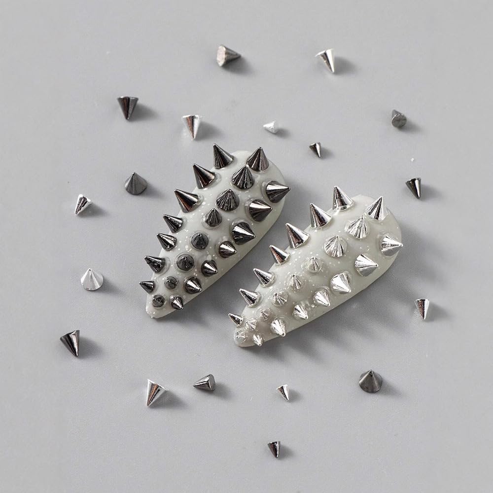 Pizadix 3 Box Punk Silver Nail Charms with Piercing, Studs for Nail Art Decoration