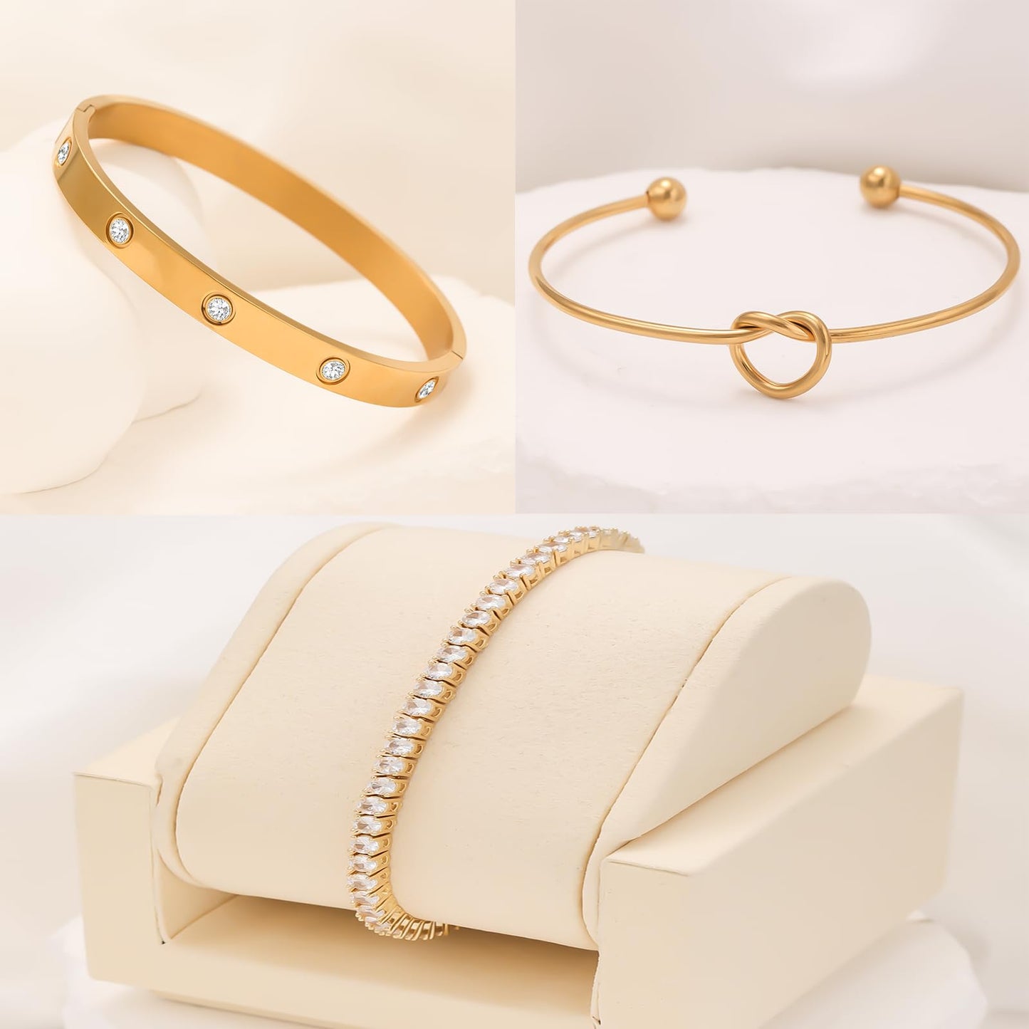FAFUGA 18 K Gold Plated Love Bangle Bracelet Stack Cuff Jewelry for Women Jewelry Set for Women Gift with Box (B00052)