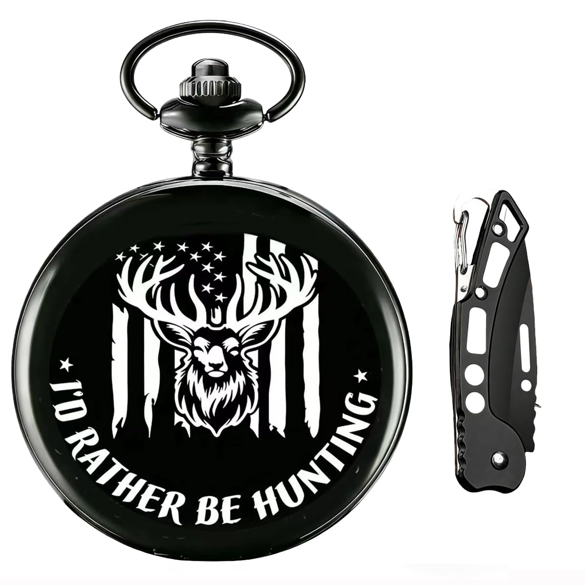 Udaney Hunter Gifts Set for Men - Classic Pocket Watch and Multi-Tool Knife, Unique Gifts for Hunters and Outdoorsmen, Commemorative Hunting Keepsake with Elegant Gift Box