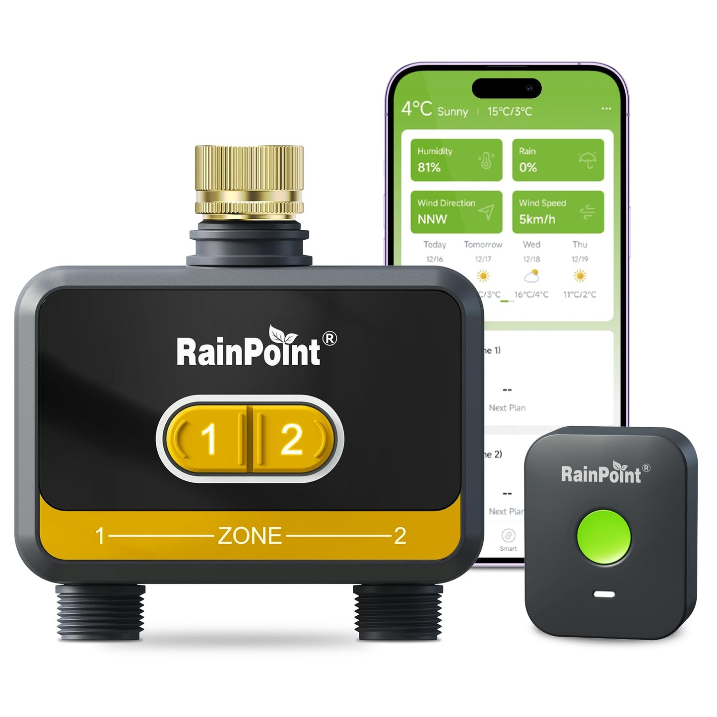 RainPoint WiFi Water Timer for Garden Hose with Brass Inlet,Yellow
