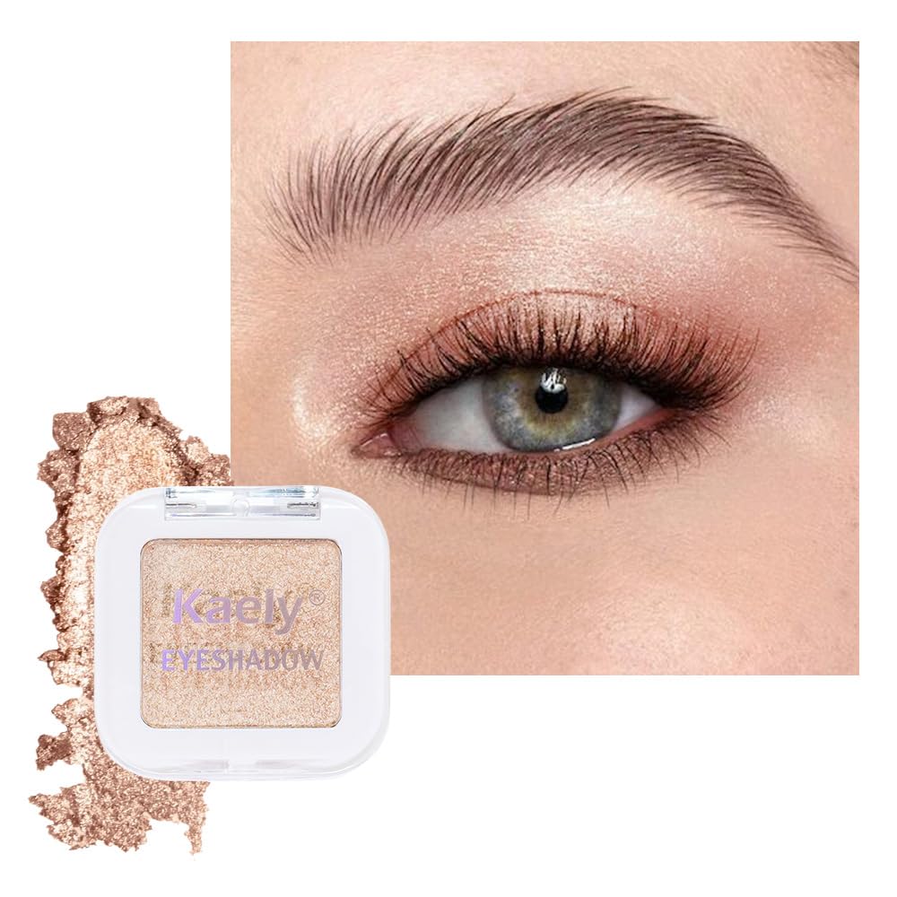 Light Nude Brown Shimmer Single Eyeshadow Makeup Palette, Natural Nude Brown Single Eye Shades, Creamy Pressed Powder for Easy Blending, Mini Travel Palette for Women, Everyday Eyeshadow Makeup