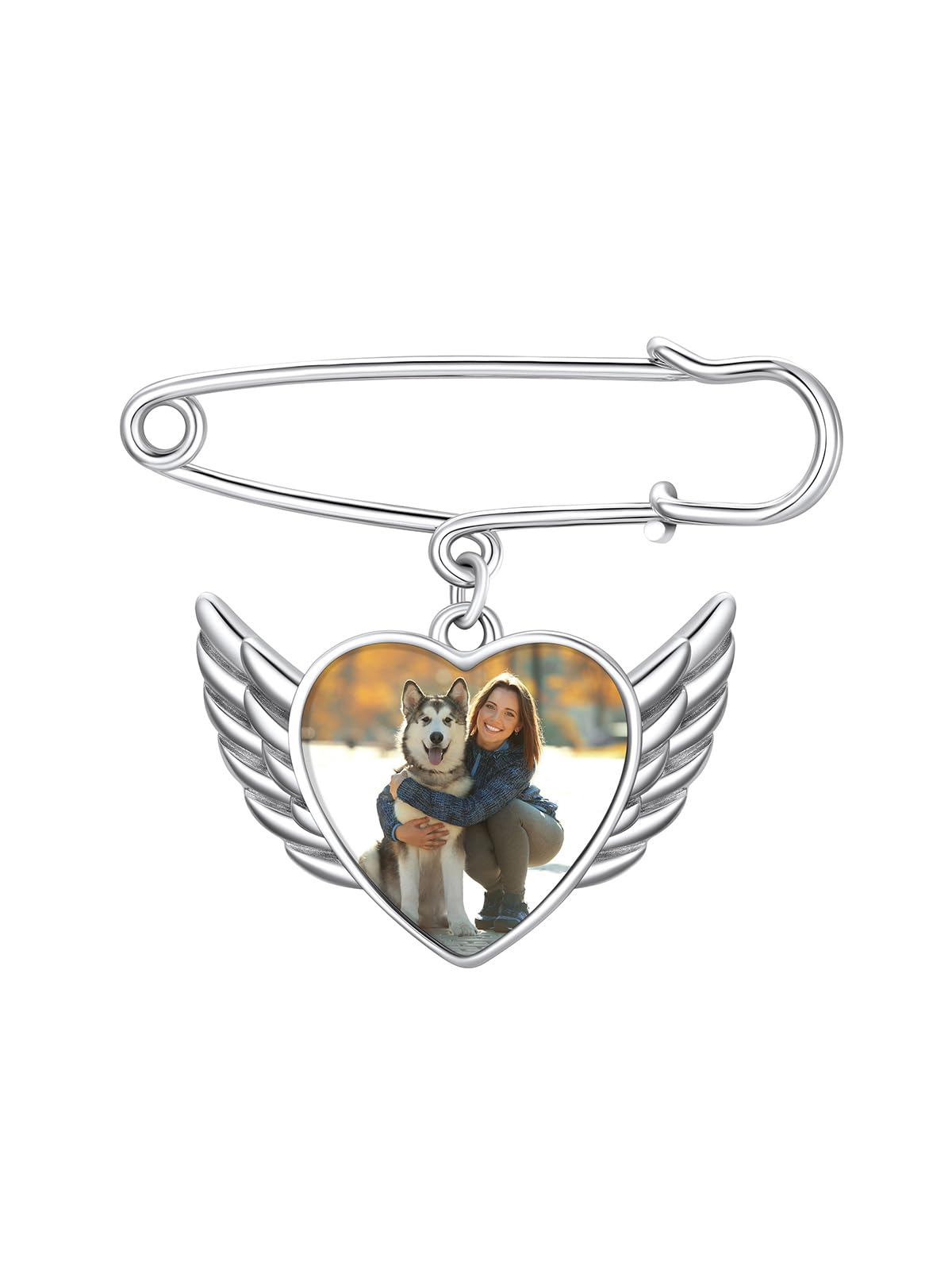 Custom4U Picture Customized Brooch with Angel Wing for Wedding Birthday Silver Pin for Bride Groom Father Mother(With Gift Box)