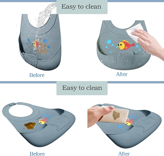 Silicone Baby Bibs – Adjustable, Soft, Waterproof & Durable, with Large Food-Catching Pocket, Feeding-Friendly
