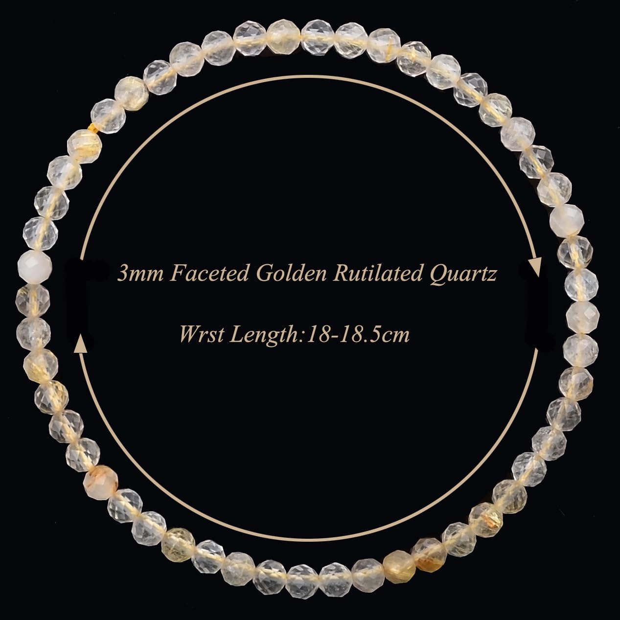 MASSIVE BEADS Natural Genuine Gemstone Beads Healing Crystal Chakra Reiki Jewelry Faceted Round Beads Bracelets (Golden Rutilated Quartz, 3mm)