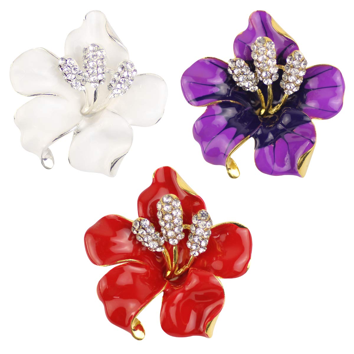 Merdia Brooch Pin Flowers Brooch with Created Crystal for Women, Girls, Ladies（3Pcs）