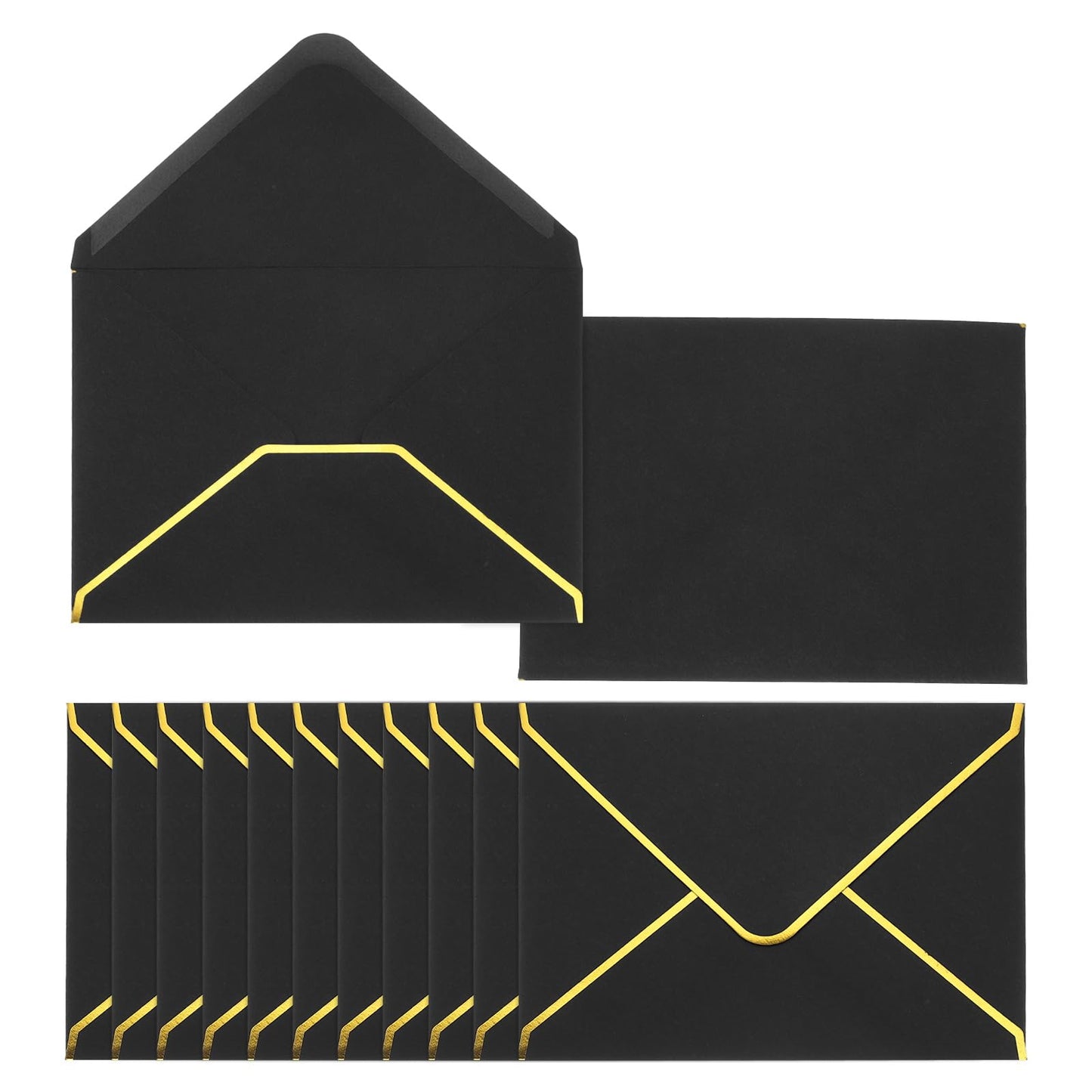 PATIKIL 100 Pack A6 Envelopes, 4x6 Card V Flap Envelope Round Edge Small Valentine Envelopes Self Seal with Gold Border for Office Wedding Card Invitations Graduation Party Gift, Black