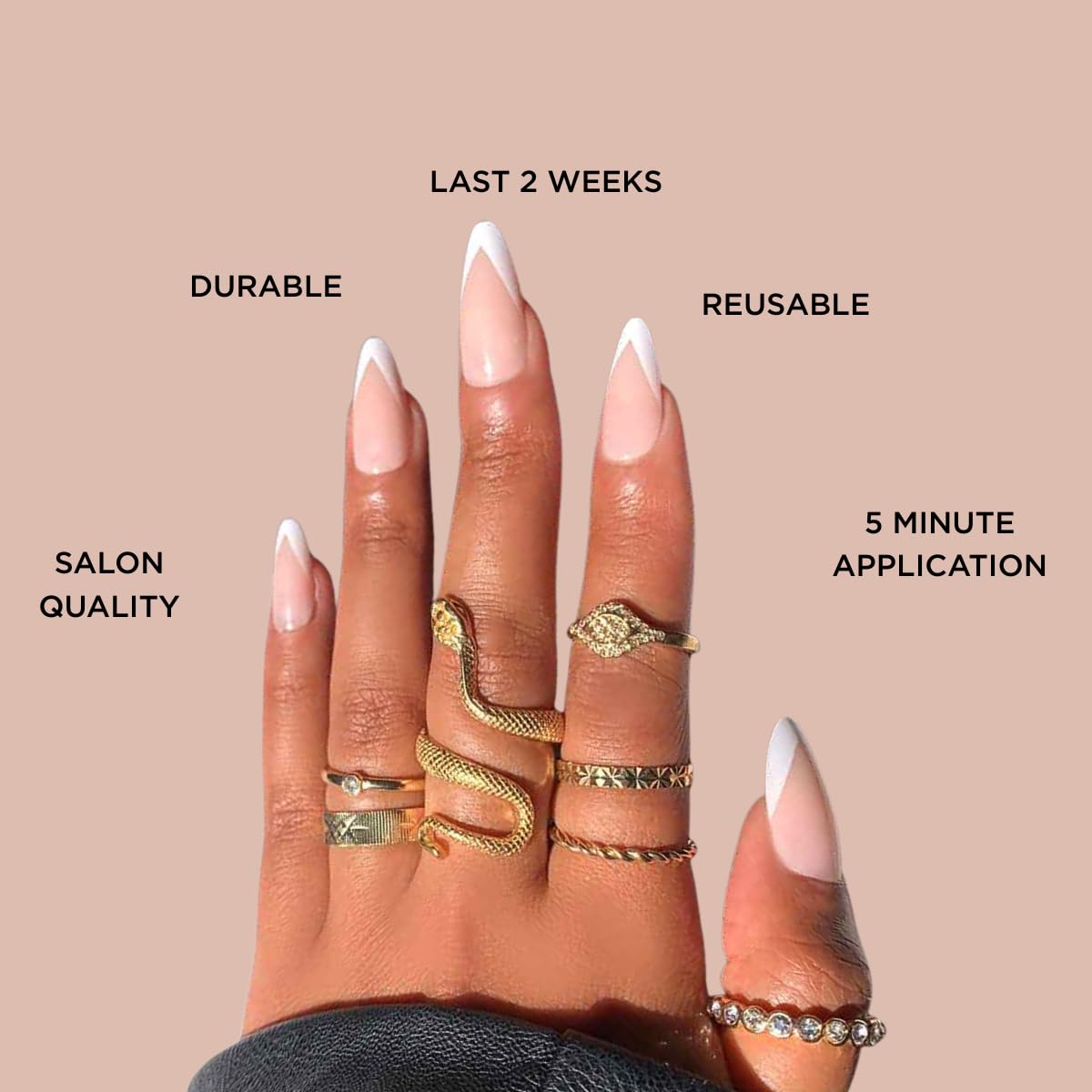V FRENCH Press-On Nails by Lavaa Beauty | Medium Almond | French Tip Almond Nails