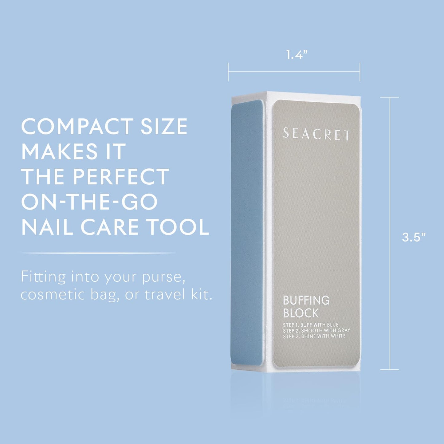 SEACRET Nail Buffer Block - 3-Way Salon Shine for Natural Nails, Smooths Ridges & Buffs to Glossy Finish Without Polish - Korean Made - Manicure & Pedicure, Pack of 2