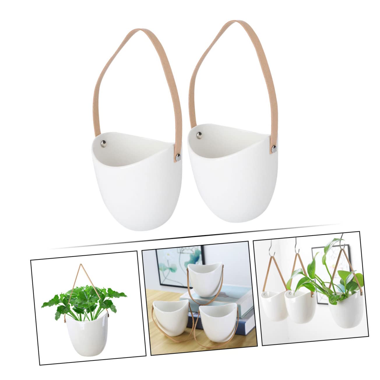 COLLBATH 2Pcs Ceramic Hanging Planter Indoor Modern Plant Hanger for Succulents Stylish Pot for Home Decor Wall-Mounted Flowerpot Garden Accessory