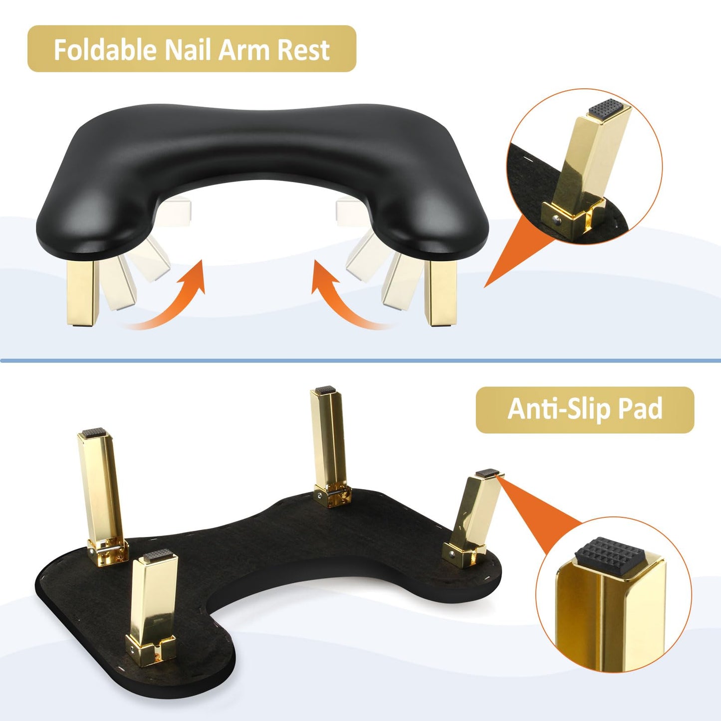 Nail Arm Rest, Foldable Arm Rest for Nails Tech, PU Leather Nail Hand Rest, Nail Tech Client Arm Stand, U Shape Manicure Hand Rests for Foot Hand Holder, Black