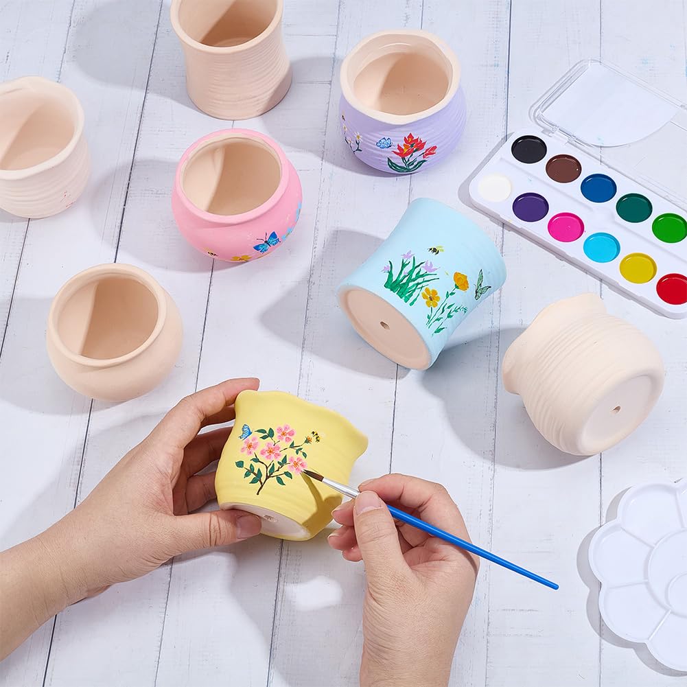 WEBEEDY 4 Sets DIY Ceramic Succulent Pots Painting Kit Paint Your Own Ceramic Planter Pot, Ready to Paint Ceramics Unpainted Flower Pot Pottery Painting Craft Kit Home Desk Garden Decor Creative Gift