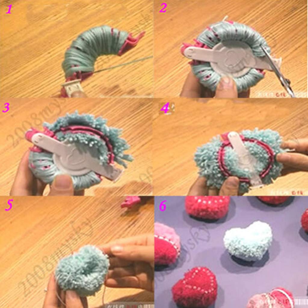 ceng-AIO Pom-Pom Maker 2X Size L+S Heart Shape Craft Tool, Plastic, Baby Shower