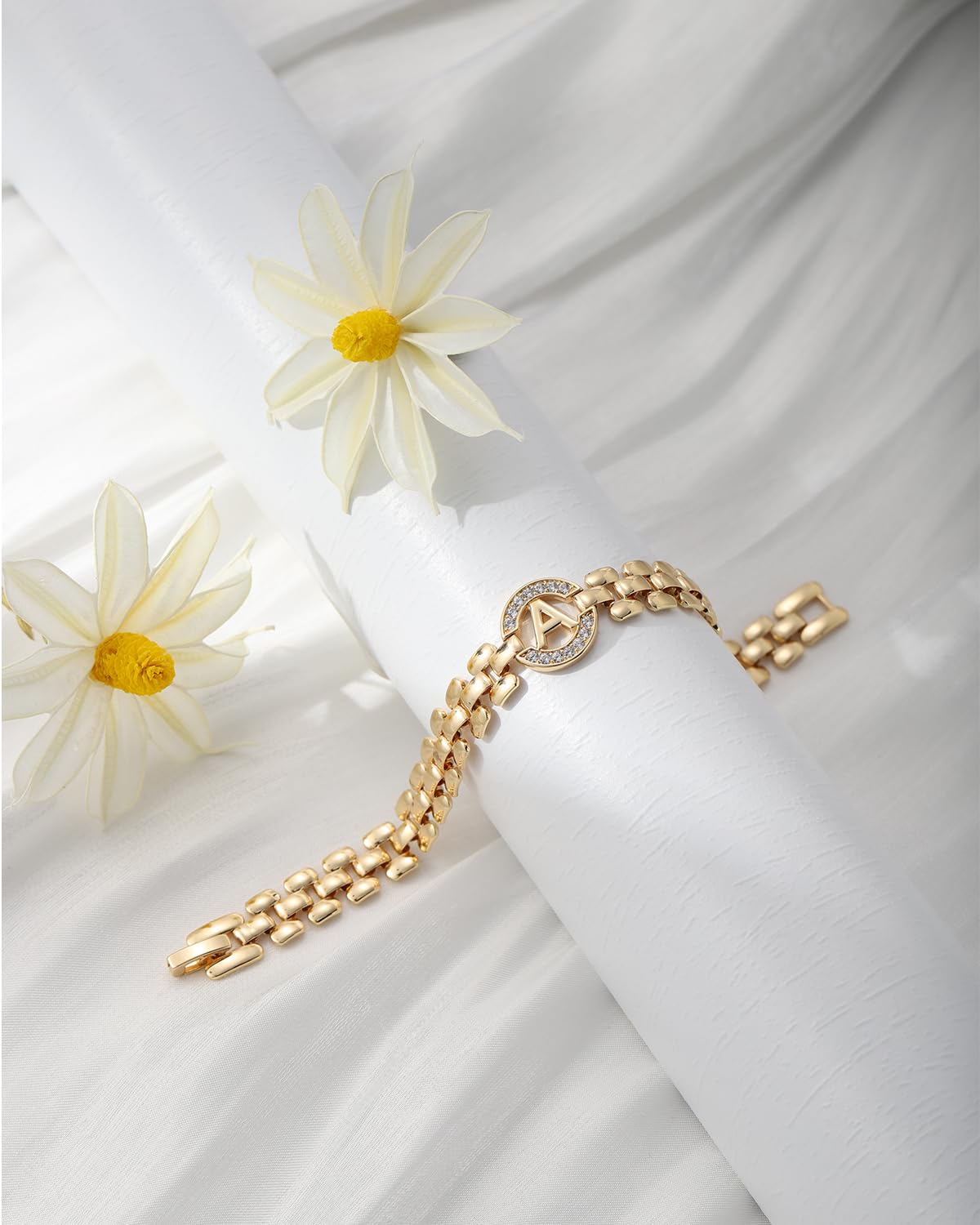 WEDDINEN Initial Bracelet - 14K Gold Plated Letter Bangle Wrist Charm Chain for Women