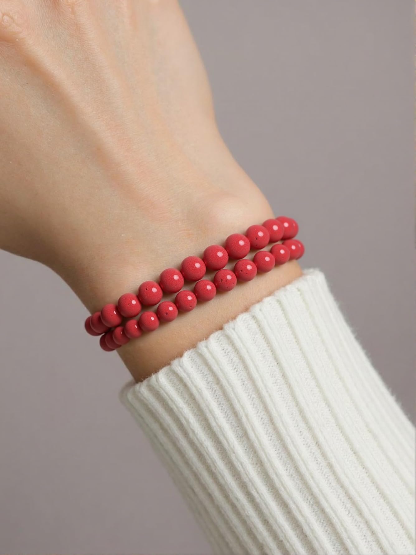 Yochus 45pcs Red Coral Beads，8mm Healing Power Natural Stone Round Loose Gemstone Beads for Jewelry Making Earring Necklace DIY Crafts