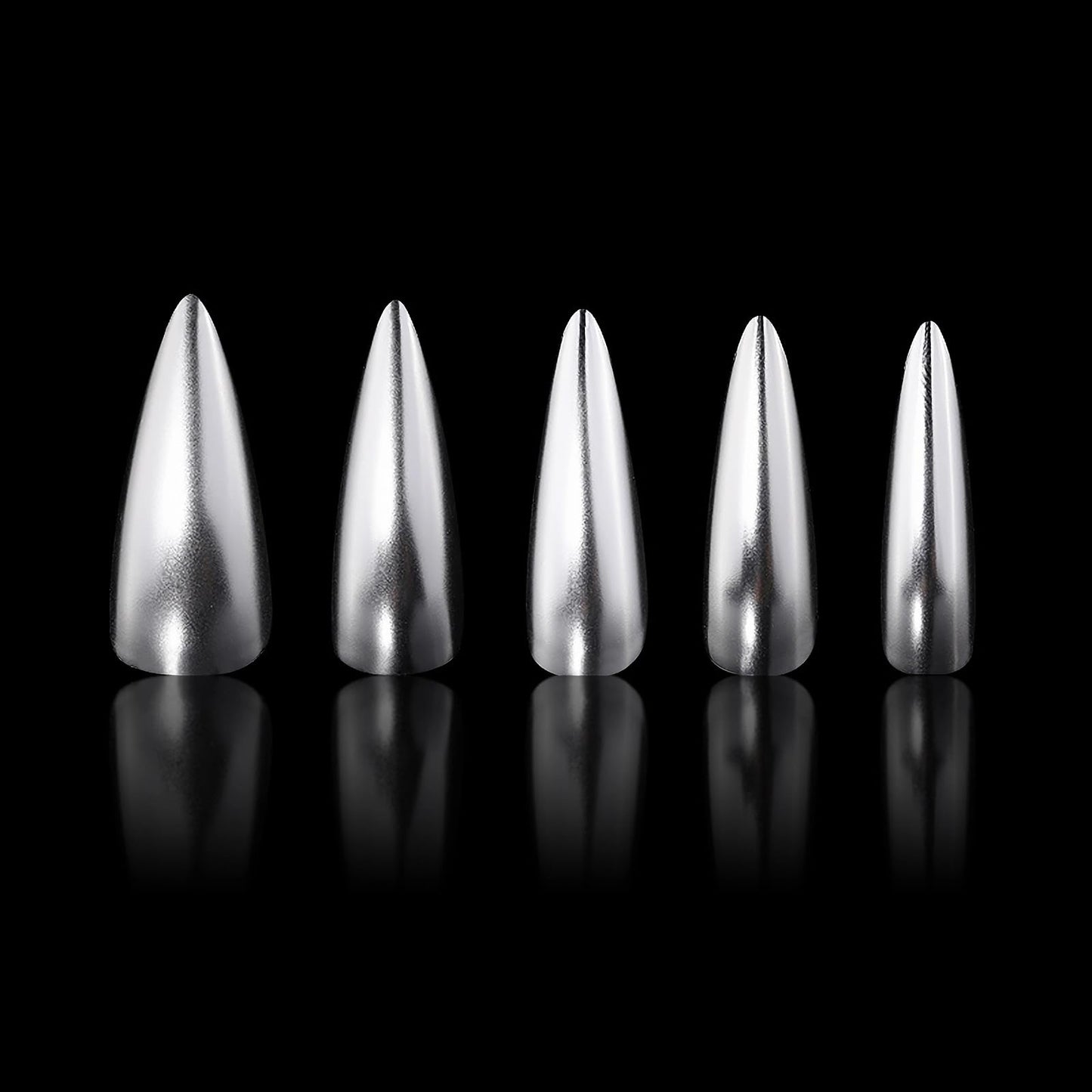MISUD Press on Nails - Long Stiletto Glue on Nails with Silver Chrome, Acrylic Metallic Design 24 pcs