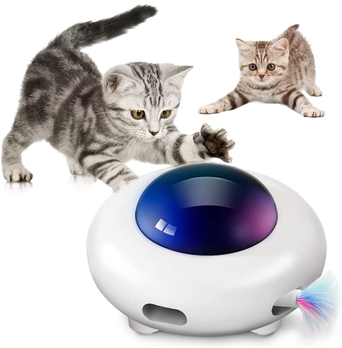 UFO Interactive Cat Toy, Ambush Electronic Cat Toy with Rotating Feather, Automatic Cat Toys Fun Smart Teaser Toy, Exercise Entertainment for Indoor Cats Kitty Catching Training Hunting, Auto On/Off