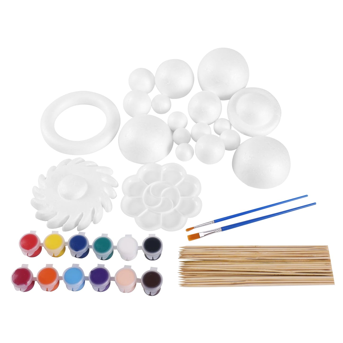 FFchuanhe 72 Pcs Solar System Model Foam Balls Kit Includes Mixed Sizes Craft Foam Bamboo Sticks Color Pigments Paint Tray Palettes Picture Plate Painting Brushes for School Science Projects