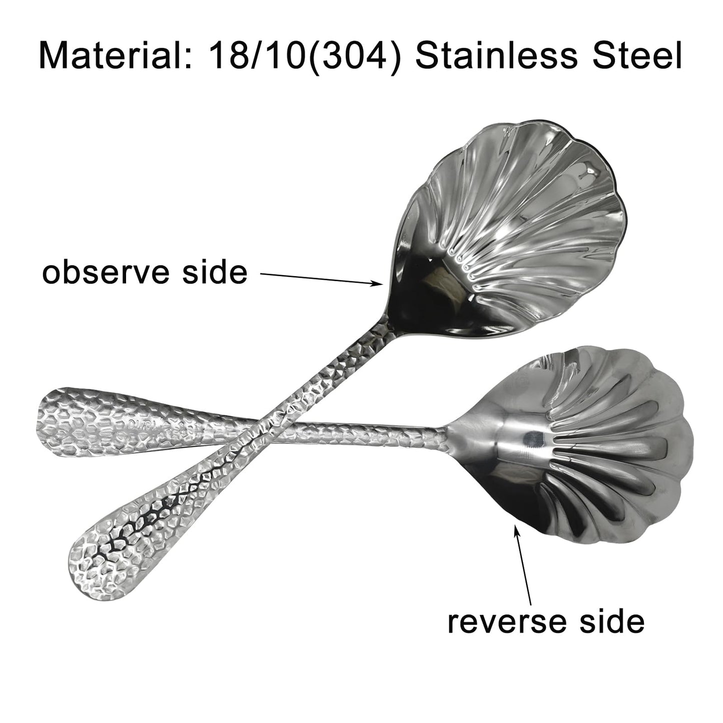 Pinenjoy 2Pcs Shell Shape Serving Spoons 18/10(304) Stainless Steel Vegetable Spoon 8.85inch Large Scalloped Soup Spoon for Home Party Restaurant Buffet