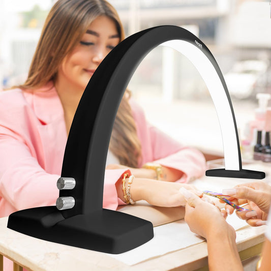 Neatfi LED Half Moon Table Lamp | 1,600 Lumens | 3 Light Modes | Desk Light for Nail Tech, Estheticians, Cosmeticians | Manicure, Facial Treatments, Threading, Tattoo Applications (Black)