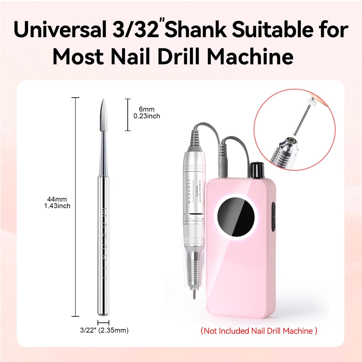Makartt Flame Cuticle Nail Drill Bit - 3/32" Shank Tungsten Carbide Bit for Nail Drill Machine Professional Shape Bit for Cuticle Cleaning, Smooth Gel Nails,Sidewall, Dead Skin & Nail Prep Silver