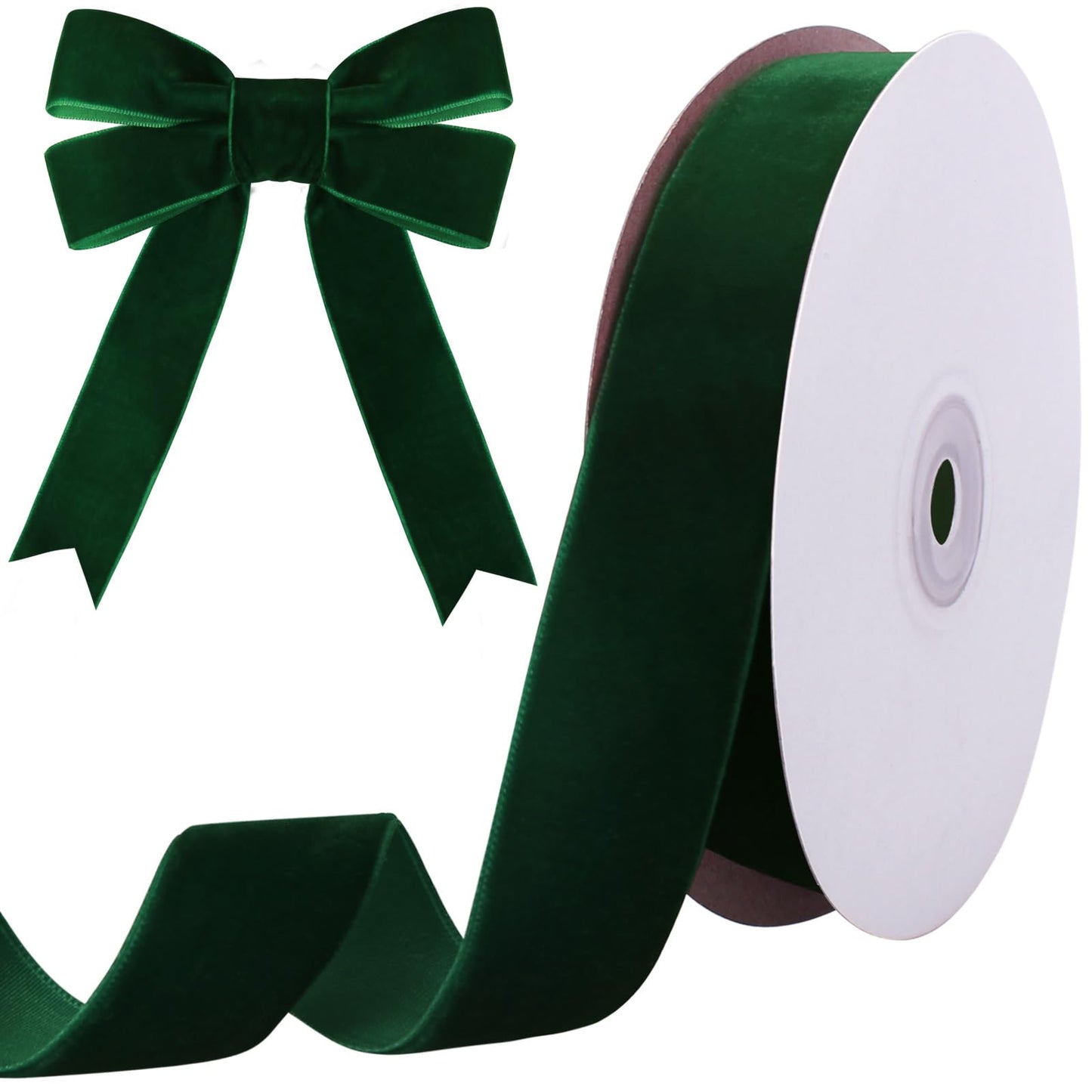 Tsorode 10 Yards Green Velvet Ribbon 1 Inch for Christmas Tree,Velvet Christmas Ribbon for Gift Wrapping Crafts Bow Wreath Holiday Decorations (Dark Green)