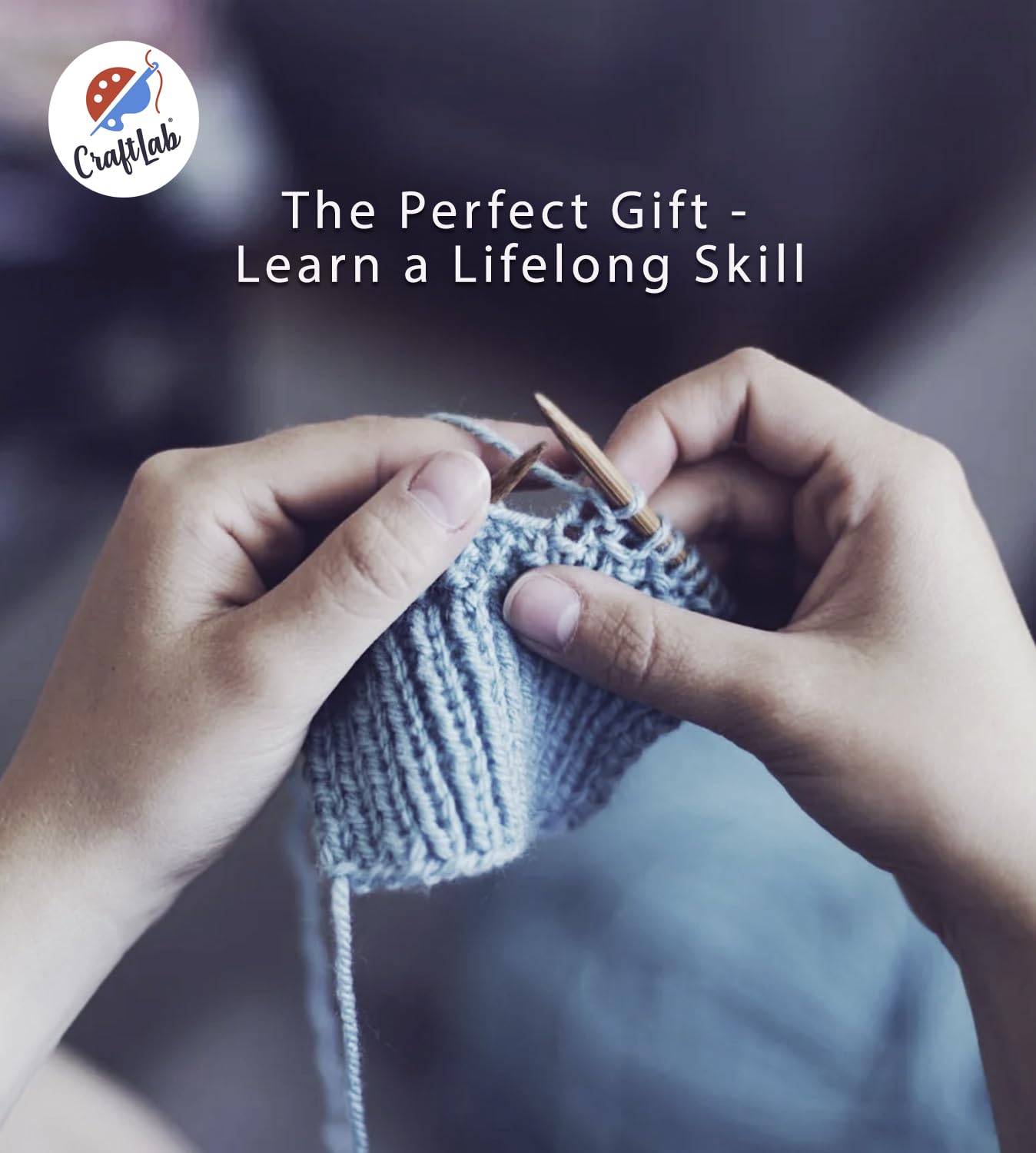 CraftLab Knitting Kit - Beginner Knitting Supplies with Wool Yarn, Needles, Instructions, DIY Gift