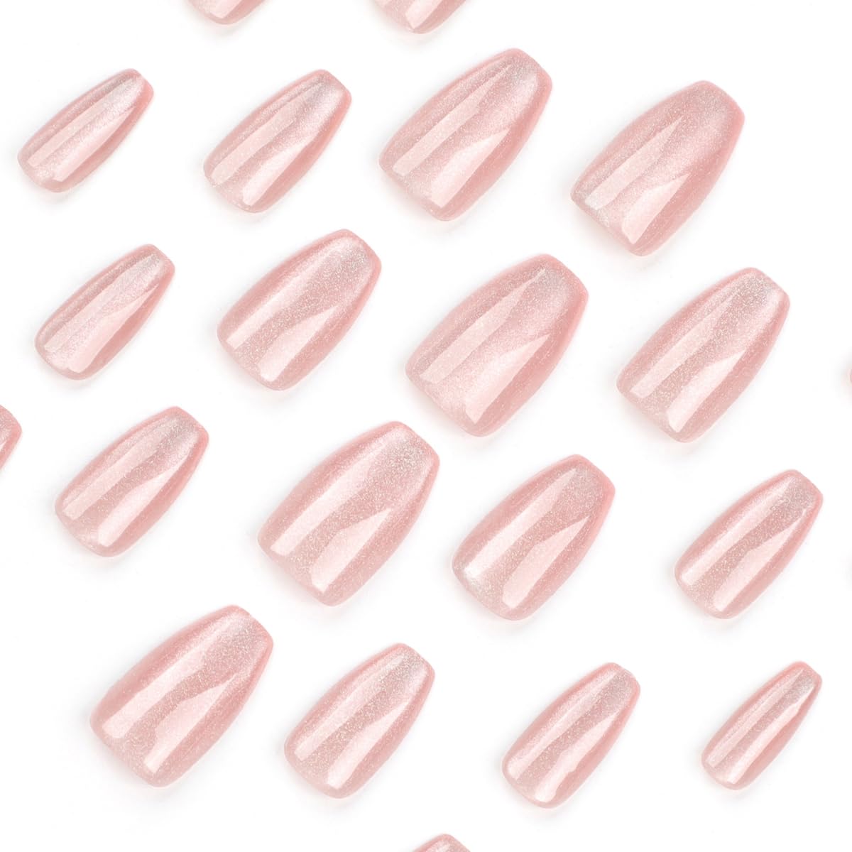 Pink Press on Nails Medium Ballerina Fake Nails Glitter False Nails with Design,Magnetic Nails Press on Reusable Artificial Nail Glossy Full Cover Glue on Nails Stick on Nails for Women Manicure 24Pcs