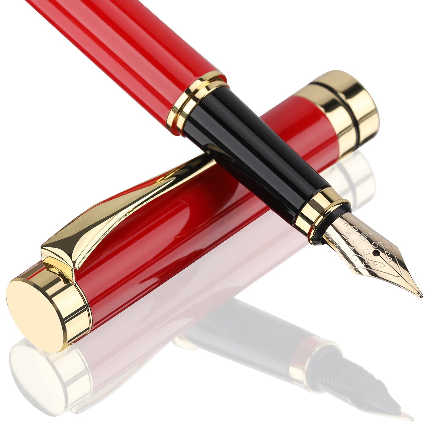 Tiankool Luxury Fountain Pen,Fine Nib, Exquisite Pen Gift Set for Men&Women-Includes 10 Ink Cartridges&Ink Converter- Nice Pens - Red