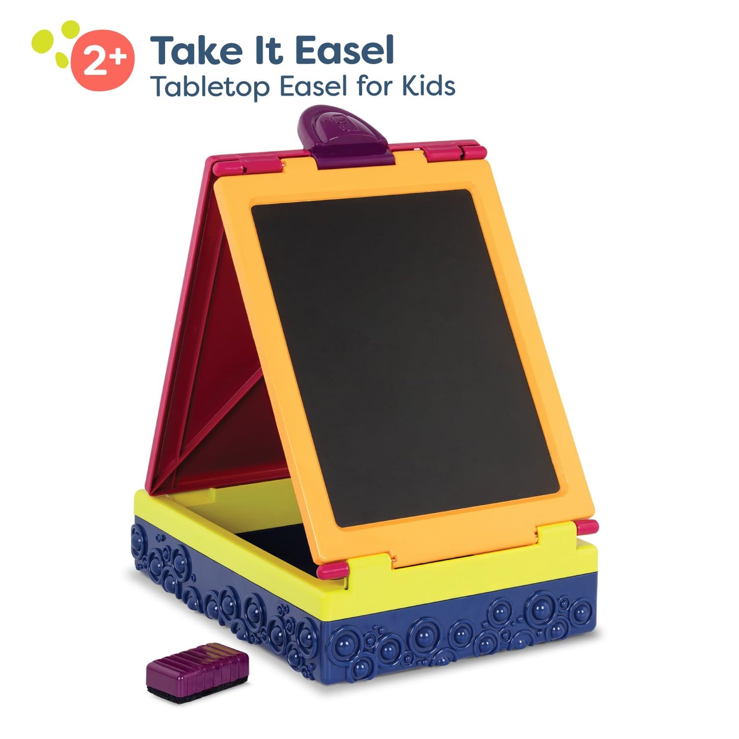 B. toys – Take It Easel – Creative Portable Table Top Easel – Chalkboard & Whiteboard – Drawing Toys for Toddlers, Kids – 2+ Years
