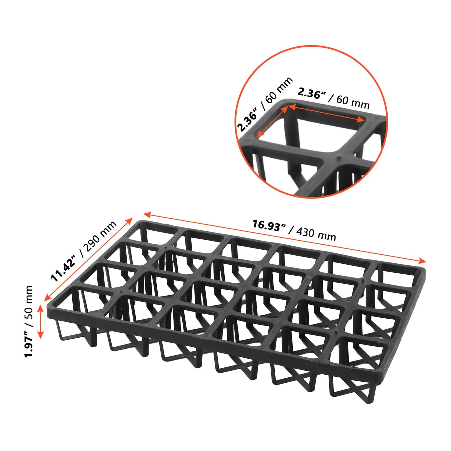 SINJEUN 12 Pack Square Nursery Pot Tray with 24 Holes, Black Plastic Nursery Trays for Carrying Small Plant Pots