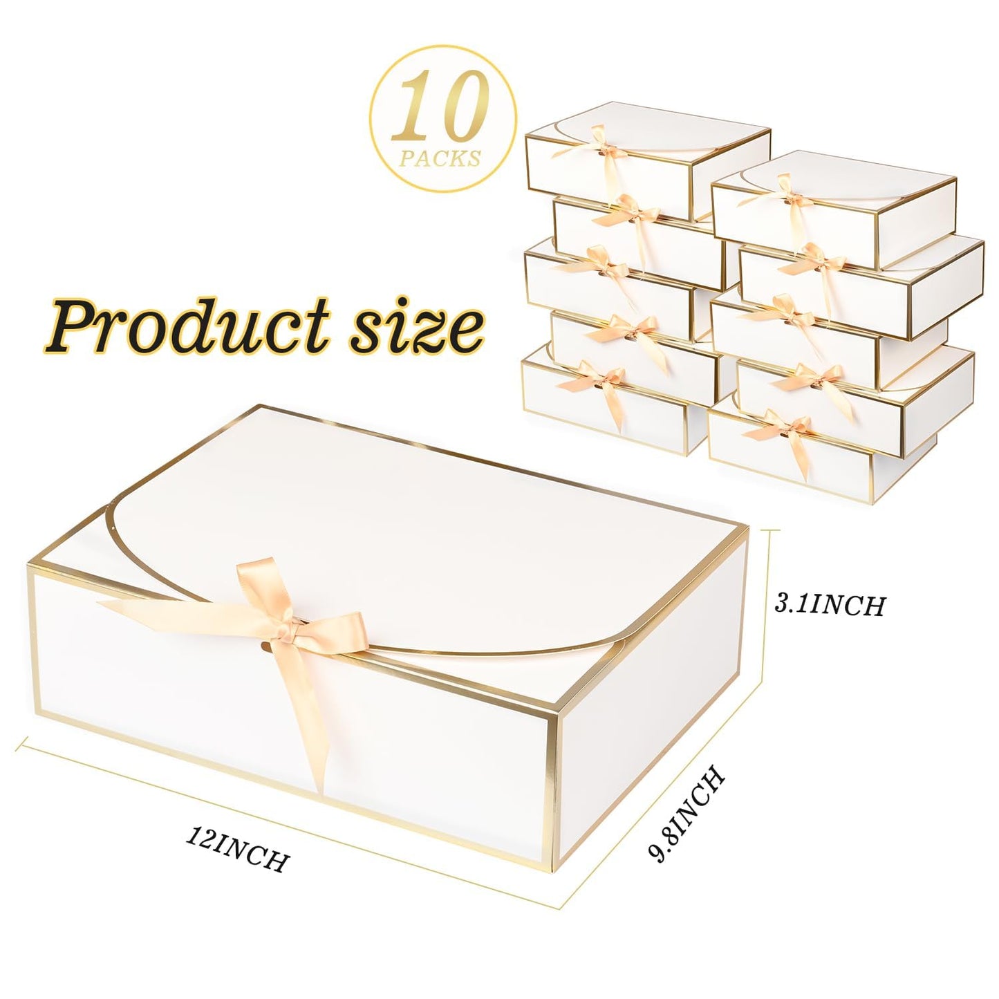 10 Pack Large Gift Boxes with Lids, 12.6x9.8x3.1 Inch Bridesmaid Proposal Box, White Gift Boxes for Presents, Wedding, Graduation, Birthday Party