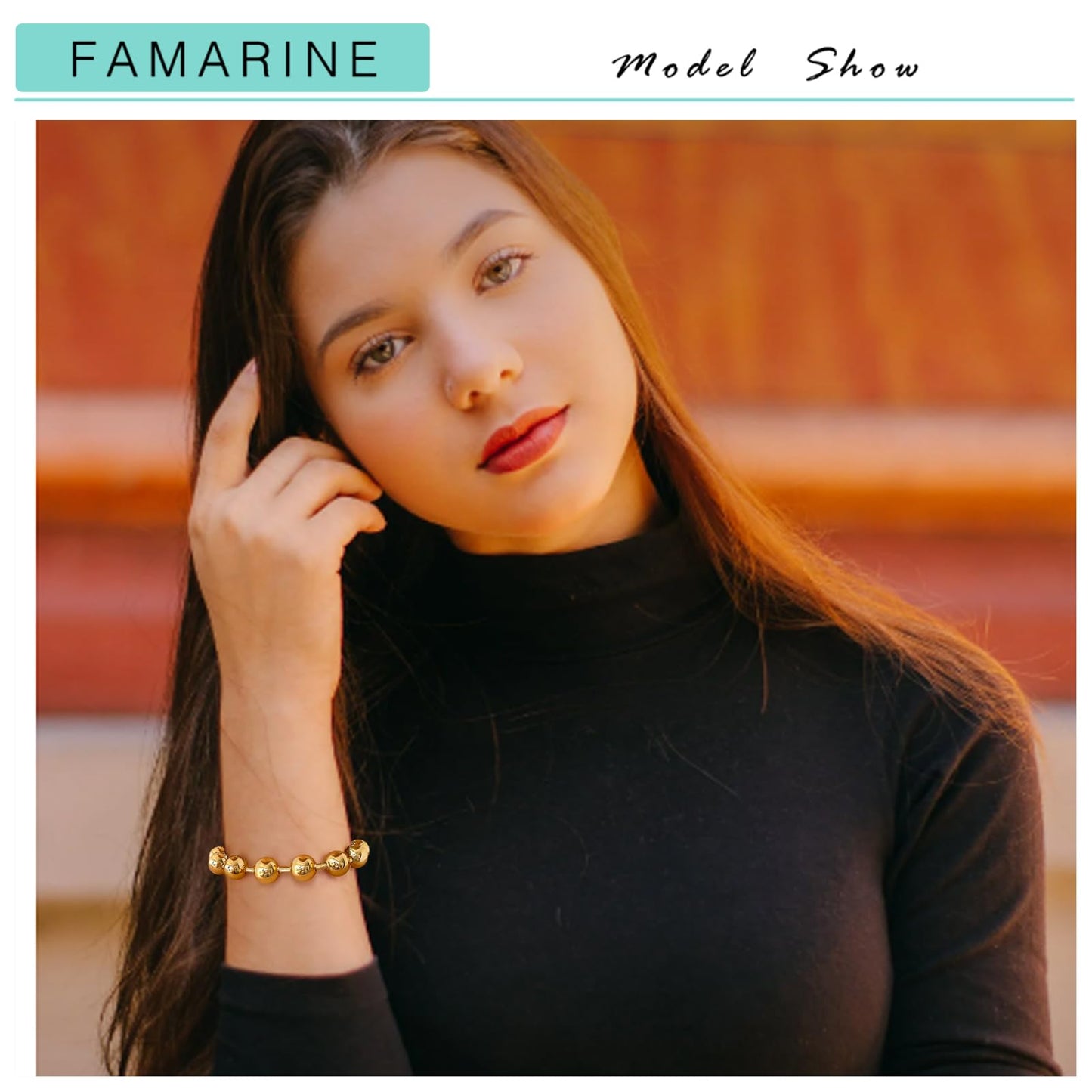 FAMARINE 2 Pairs Beaded Bangle Bracelet, Stainless Steel Bead Stackable 14K Gold Plated Bracelet for Women Men