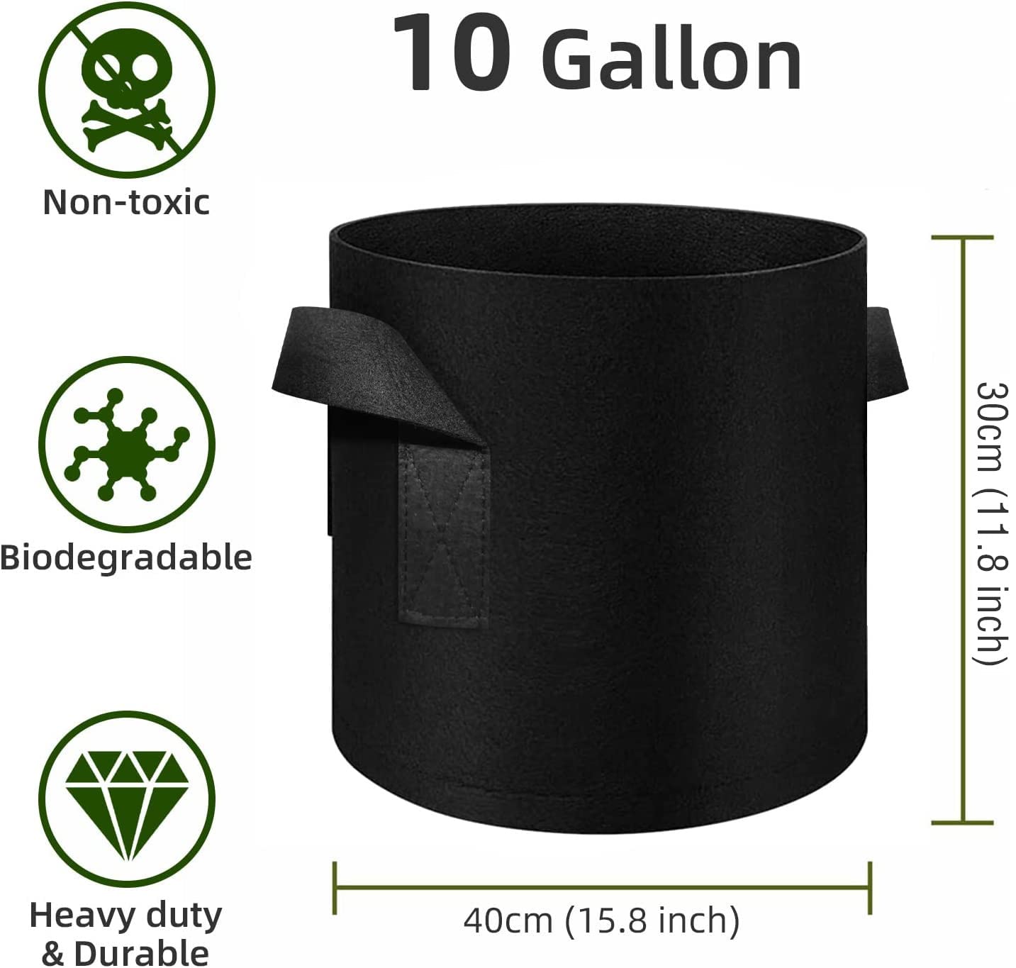 WHATWEARS 12-Pack 10 Gallon Plant Grow Bags, Thickened Nonwoven Fabric Pots with Handles, Vegetable Planter Bags Containers, Cloth Planters for Garden