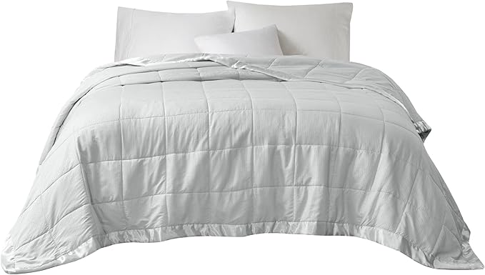 Madison Park Cambria Down Alternative Blanket, Premium 3M Scotchgard Moisture Wicking Treatment, Lightweight and Soft Bed Cover For Summer with Satin Trim, Oversized King Gray