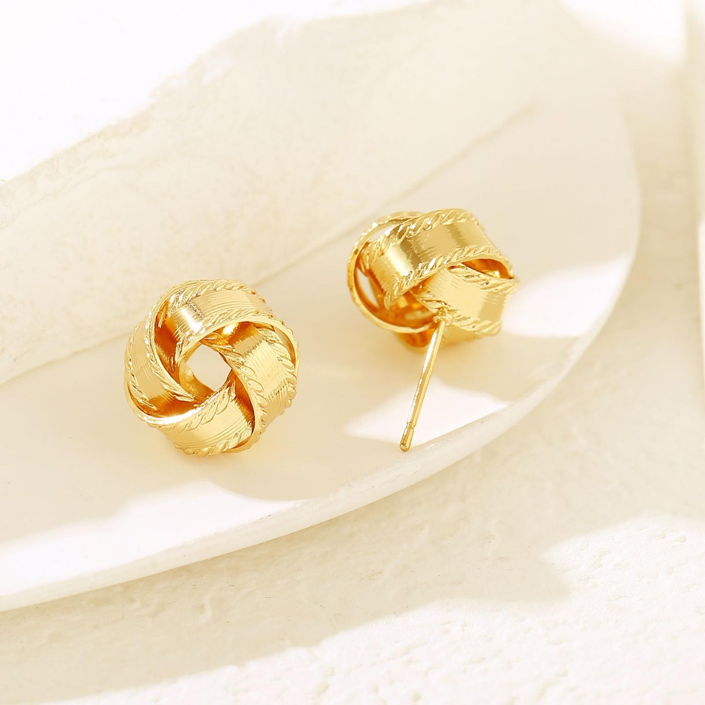 14K Gold Plated Earrings Stud for Womens Small Knot Earrings Golden Twisted Love Knot Jewelry