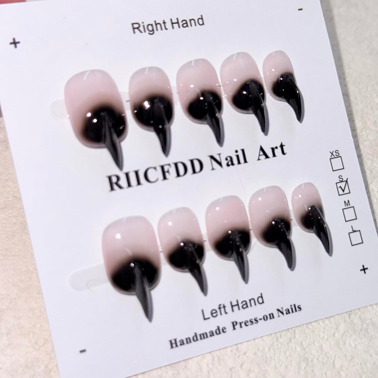 10 Pcs Stiletto Press on Nails Curved Medium Cat Claw Nails Press Ons Unique 3D Black French Tip Cat Claw Handmade Fake Nails Thick Gradient Designs Stick on Nail Glossy Acrylic Nail (S)