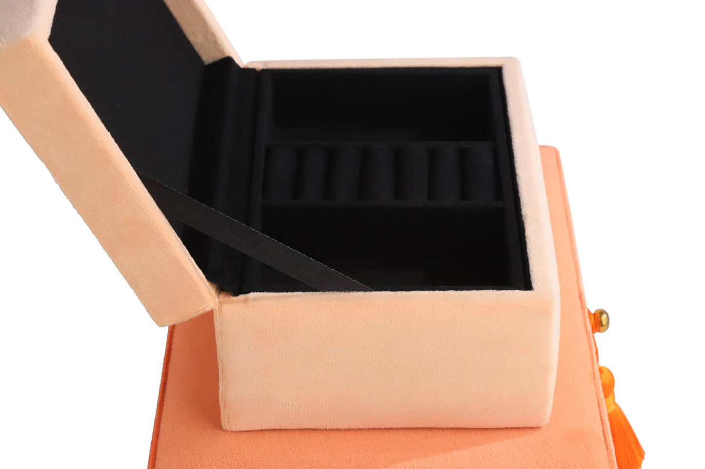 HofferRuffer Velvet Jewelry Boxes Decorative Boxes, Storage Accessory Organizer Boxes with Elegant Handle Decor, Classic Velvet Set of 2 Pieces (Orange)
