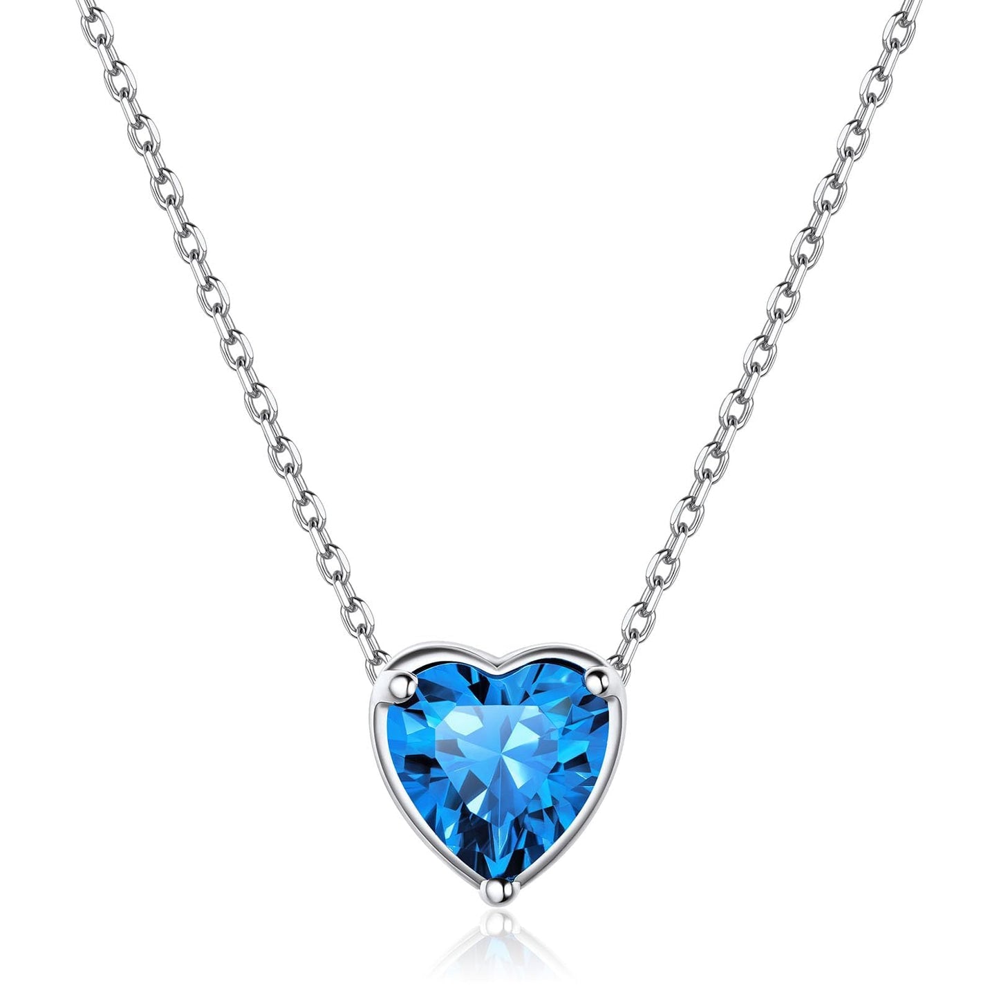 ChicSilver Women Pendant Necklace 925 Sterling Silver Blue Topaz Sapphire December Birthstone Cubiz Zirconia Tiny Heart Necklace Silver Choker Necklace