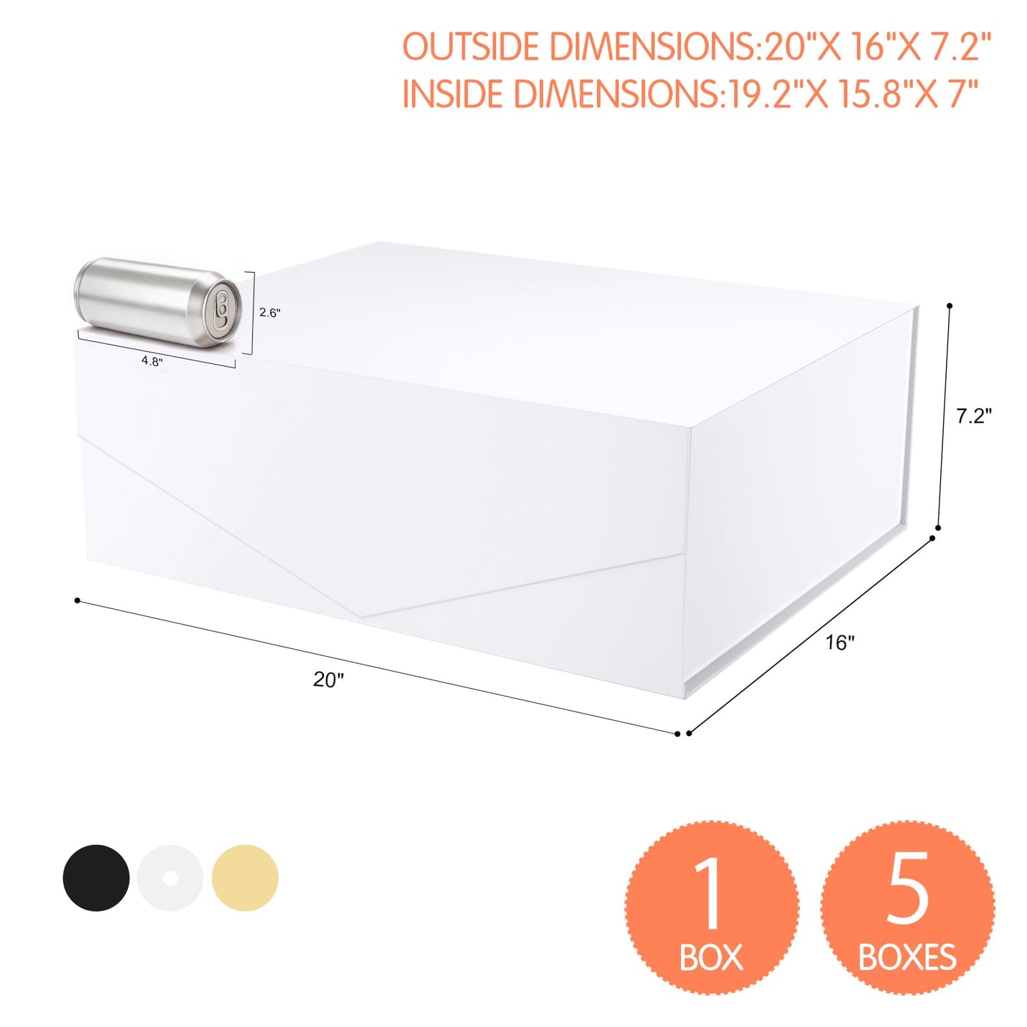 JINGUAN 19.2x15.8x7 Inches, 5 Extra Large Gift Boxes with Lids, Groomsmen Proposal Boxes with Magnetic Closure, Bridesmaid Proposal Boxes, Giant Gift Boxes for Clothes and Large Gifts (Glossy White)