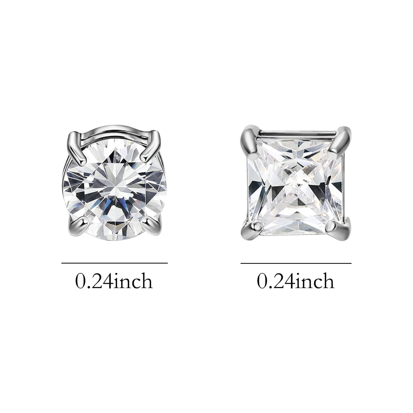 NEWITIN 6 Pairs Stainless Steel Magnetic Stud Earrings for Men Clip on Earring Magnetic Earring Unisex Non Piercing CZ Magnet Studs Diamond Earrings for Women Men