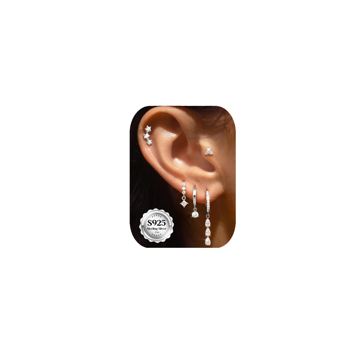 MILACOLATO 5Pairs 925 Sterling Silver Earrings for Women Platinum Plated Stud Huggie Hoop Earrings Sets for Multiple Piercing Hypoallergenic CZ Cartilage Earrings Stacks Trendy Gifts