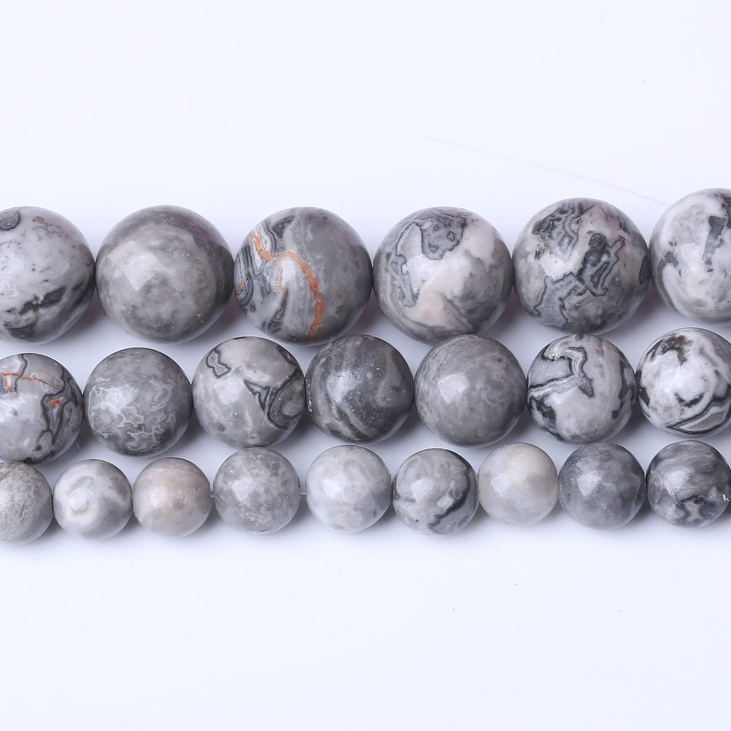 45PCS 8MM Natural Grey map Beads Round Loose Stone Beads for Jewelry Making DIY Energy Stone Healing Power Bracelet 15"