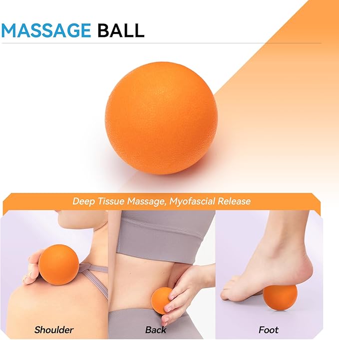 5 in 1 Foam Roller Set, Trigger Point Back Roller, Muscle Roller Stick, Massage Ball, Massage Roller, Resistance Band for Deep Tissue Massage Fitness Exercise Yoga Pilates(Orange)