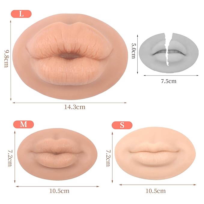 3D Silicone Fake Lips Large with Lipstick for Makeup Tattoo Practice Realistic Artificial Lip Mannequin for Beginners Artists (Sausage Shaped Lip,Tan)