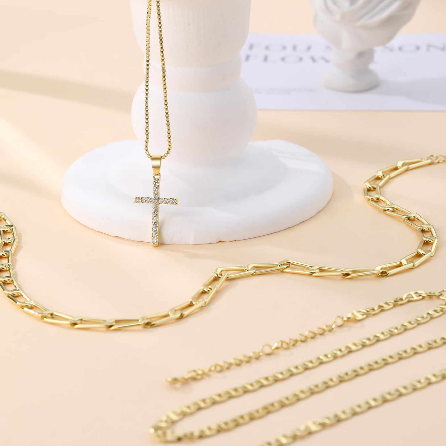 MFRYK Gold Necklaces Stack For Women,14K Gold Plated Simple Layered Choker Necklaces,Stackable Multilayer Gold Small Square Pendant Box Paperclip Chain Layering Necklaces Set Jewelry Gift for Women