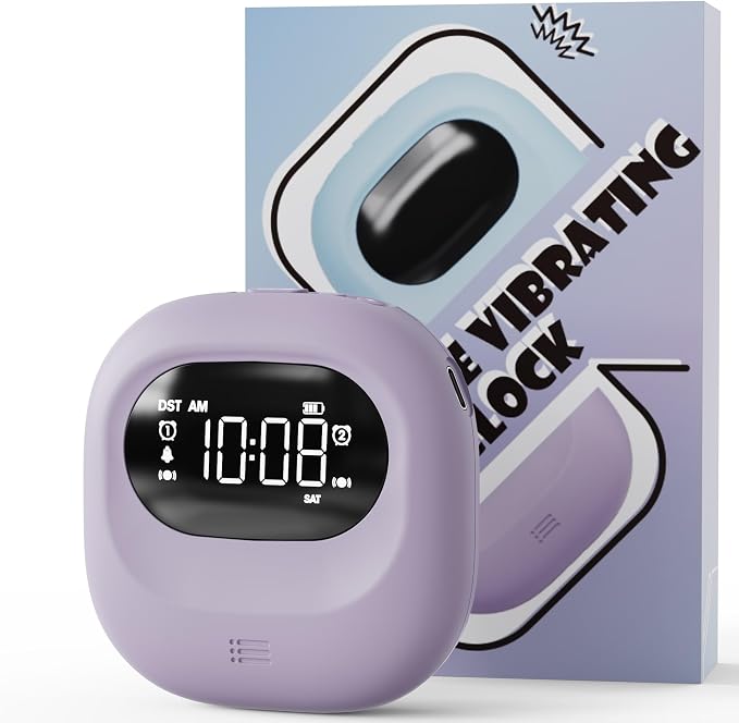 Vibrating Alarm Clock Rechargeable 3000mAh Battery Travel Clock Purple