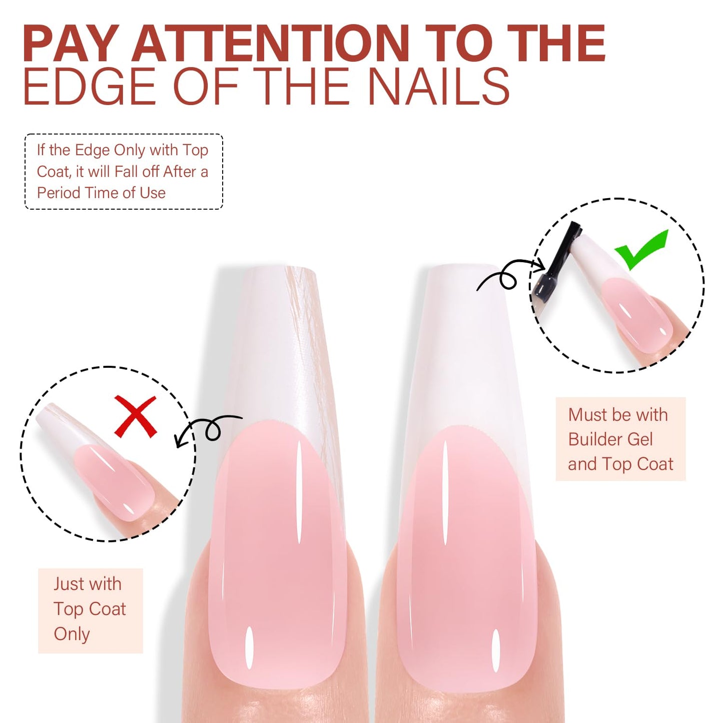 AILLSA French Gel Nail Tips, 180 Pcs French Tip Press On Nails Long Coffin Pink, Pre-Applied Primer & Base Coat, No Need File, Soft Nail Tips, Fake Nails for Nail Art DIY 15 Sizes