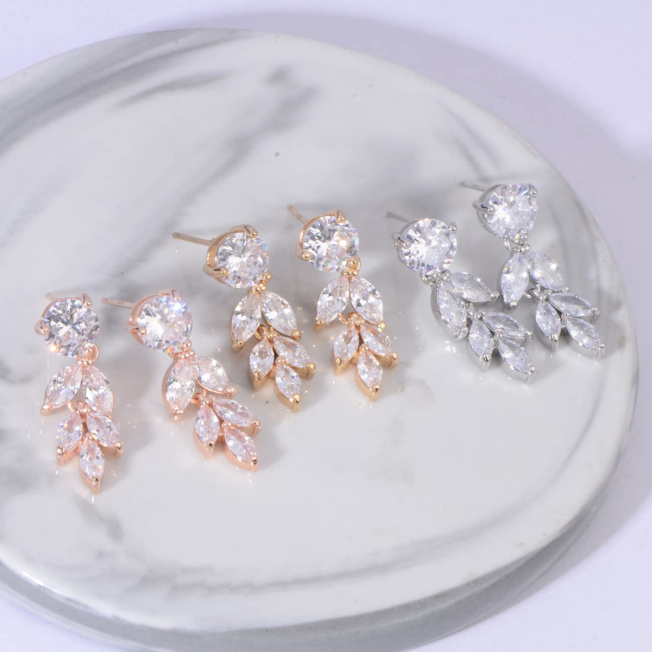 Cinmilada Bridal Earrings for Wedding Silver Marquise Teardrop Cubic Zirconia Crystal CZ Cluster Earrings for Bride Bridesmaids Women
